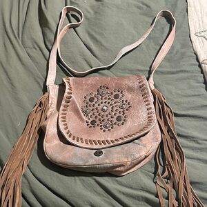 Eddyllwind Pink and Brown Fringe Women's Bag leather cross body.